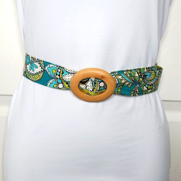 Vera Bradley Accessories - Vera Bradley reversible fabric belt Peacock blue green teal lime